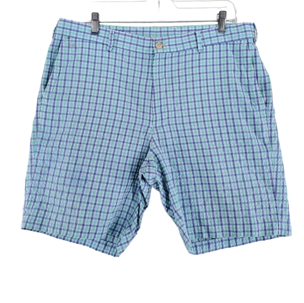 Peter Millar Shorts Mens 36 Seersucker Featherweight Purple White Plaid (37x8.5)